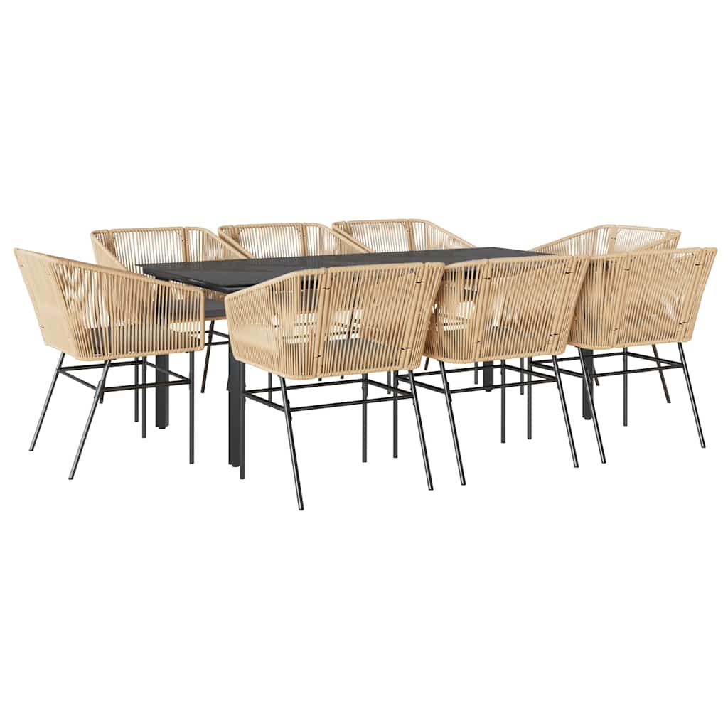 9-tlg. Garten-Essgruppe mit Kissen Braun Poly Rattan Glas