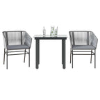 3-tlg. Garten-Essgruppe mit Kissen Grau Poly Rattan Glas