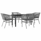 5-tlg. Garten-Essgruppe mit Kissen Grau Poly Rattan Glas