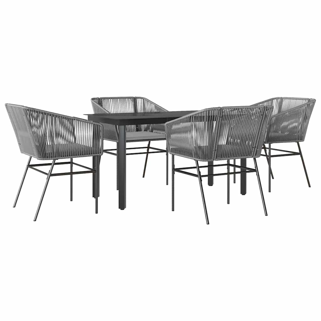 5-tlg. Garten-Essgruppe mit Kissen Grau Poly Rattan Glas