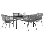 5-tlg. Garten-Essgruppe mit Kissen Grau Poly Rattan Glas