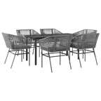 7-tlg. Garten-Essgruppe mit Kissen Grau Poly Rattan Glas