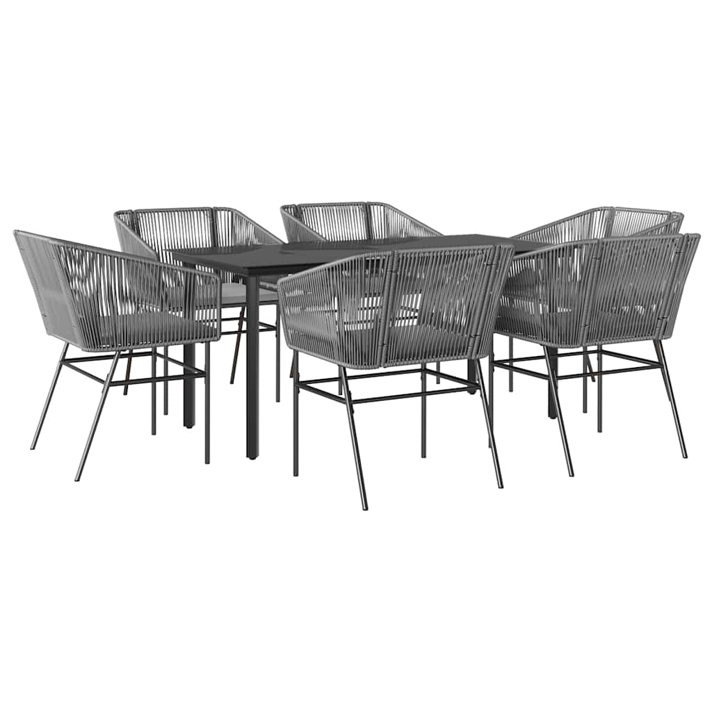 7-tlg. Garten-Essgruppe mit Kissen Grau Poly Rattan Glas