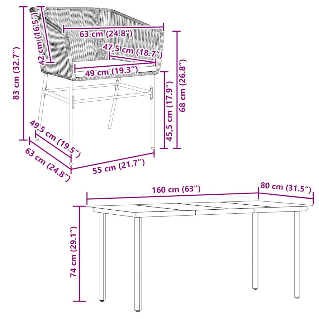 7-tlg. Garten-Essgruppe mit Kissen Grau Poly Rattan Glas