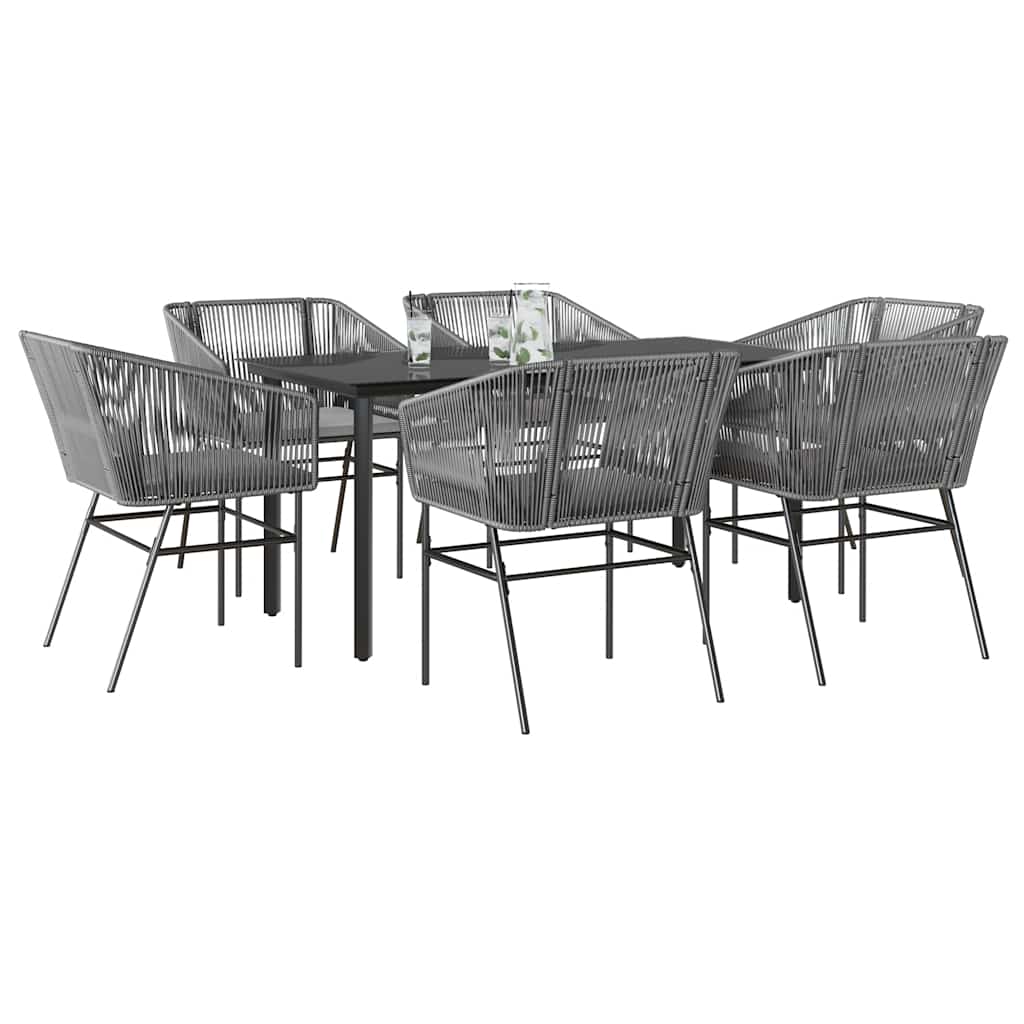 7-tlg. Garten-Essgruppe mit Kissen Grau Poly Rattan Glas