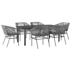 7-tlg. Garten-Essgruppe mit Kissen Grau Poly Rattan Glas