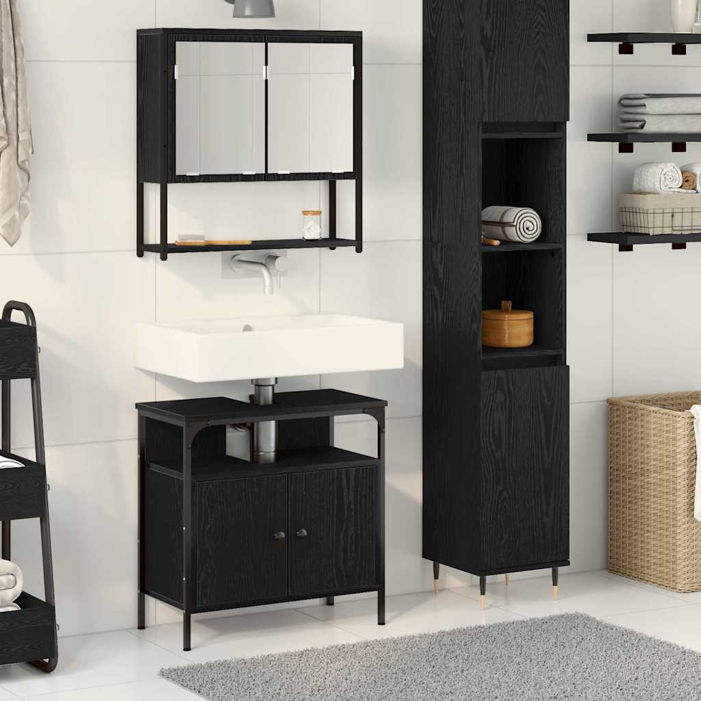 Badezimmermöbel-Set mit Regal 2 pcs Schwarz Holzwerkstoff