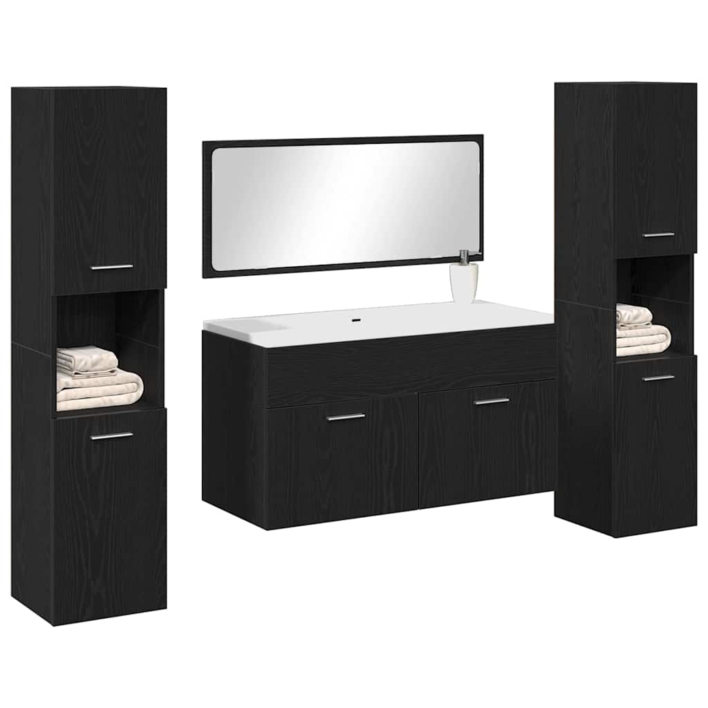 Badezimmermöbel-Set 4 pcs Schwarz Eichen-Optik Holzwerkstoff