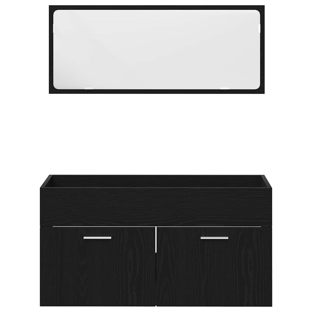 Badezimmermöbel-Set 3 pcs Schwarz Eichen-Optik Holzwerkstoff