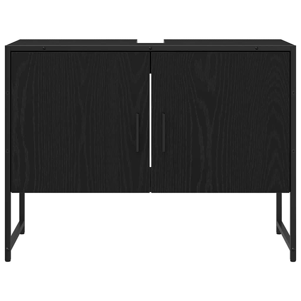 Badezimmermöbel-Set Wandmontiert 2 pcs Schwarz Holzwerkstoff
