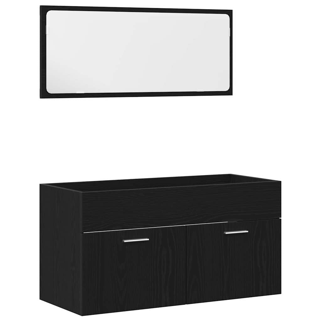 Badezimmermöbel-Set 4 pcs Schwarz Eichen-Optik Holzwerkstoff