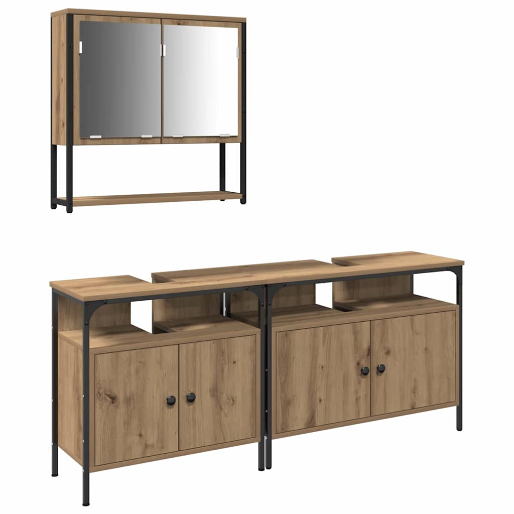 Badezimmermöbel-Set mit Regal mit Tür 3 pcs Braun Holzwerkstoff