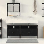 Badezimmermöbel-Set mit Regal 3 pcs Schwarz Holzwerkstoff