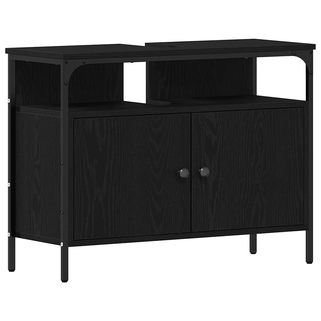 Badezimmermöbel-Set mit Regal 3 pcs Schwarz Holzwerkstoff