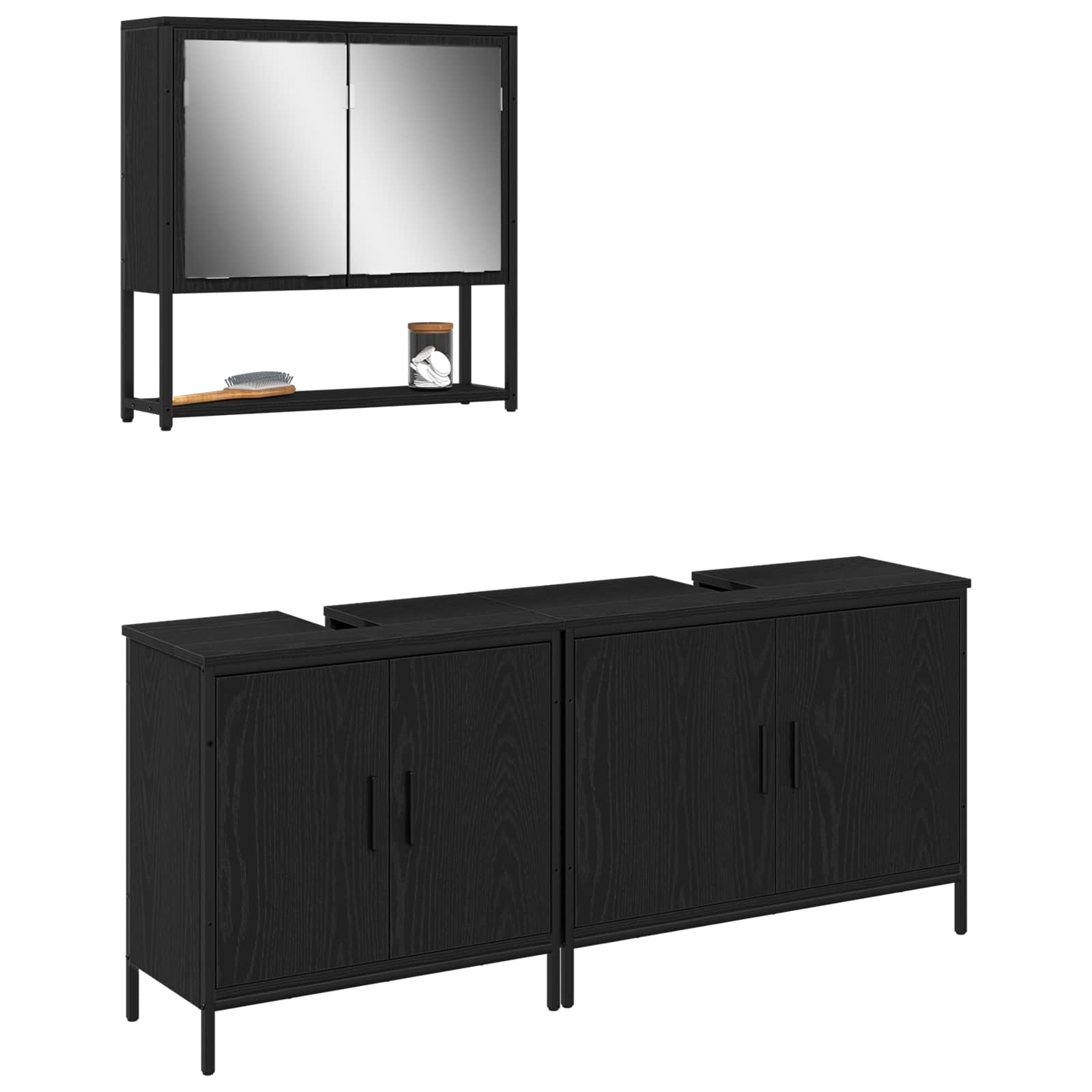 Badezimmermöbel-Set mit Regal 3 pcs Schwarz Holzwerkstoff