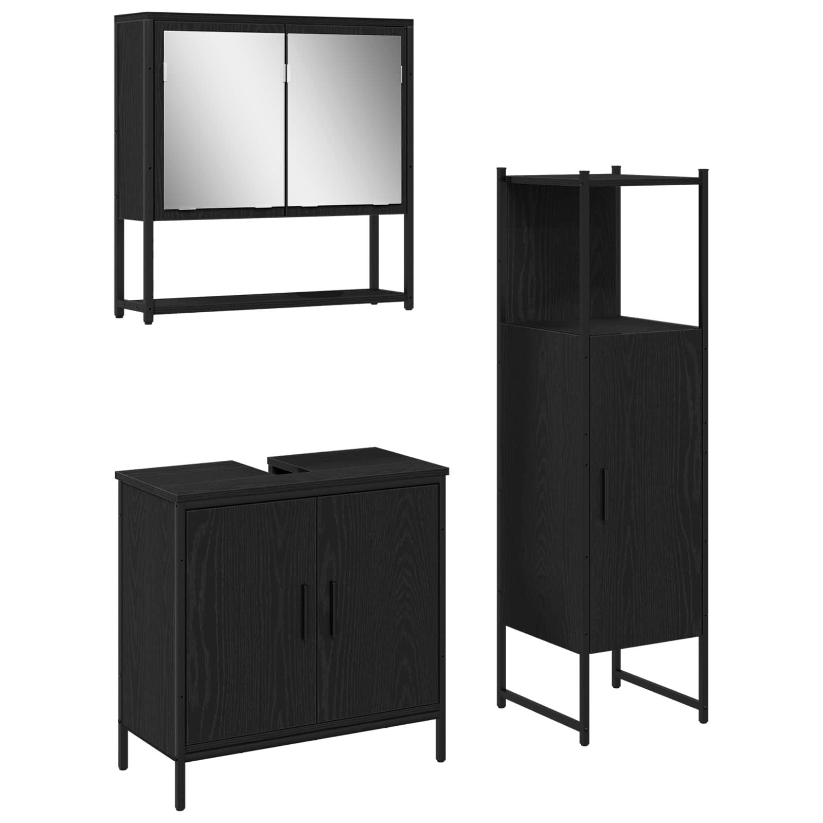 Badezimmermöbel-Set mit Regal 3 pcs Schwarz Holzwerkstoff