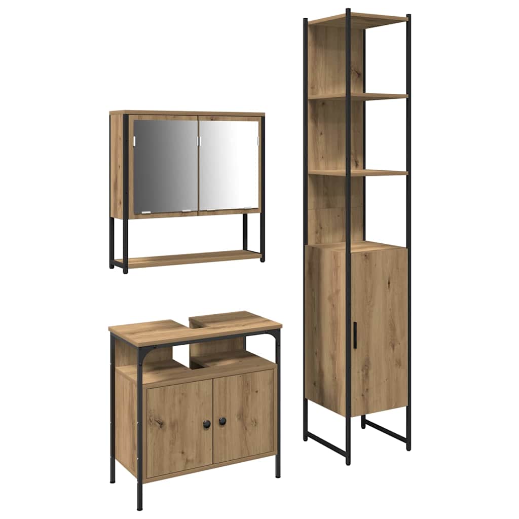 Badezimmermöbel-Set mit Regal 3 pcs Artisan-Eiche Holzwerkstoff
