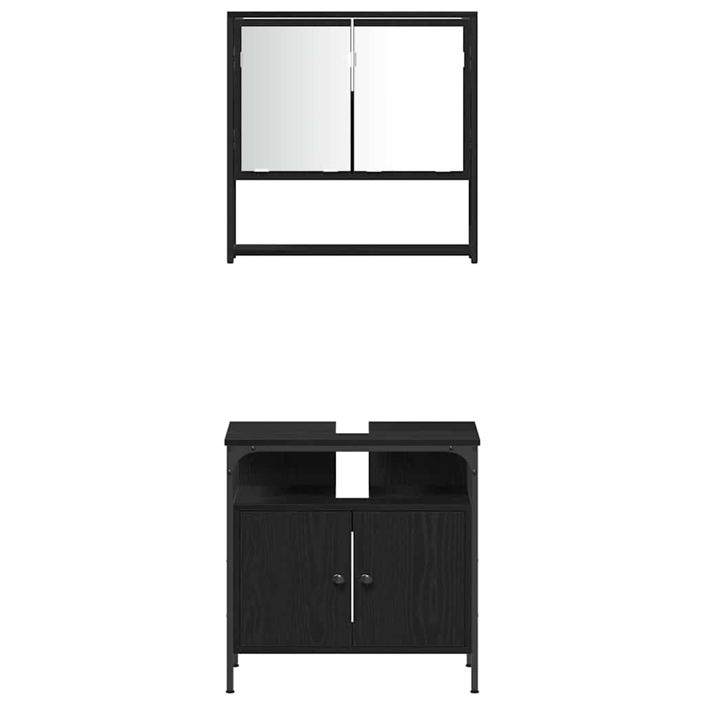 Badezimmermöbel-Set mit Regal 3 pcs Schwarz Holzwerkstoff