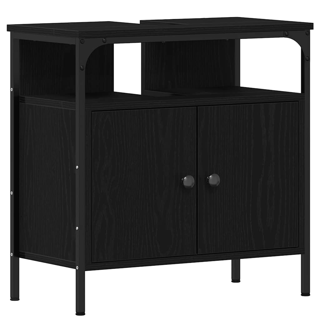Badezimmermöbel-Set 3 pcs Schwarz Eichen-Optik Holzwerkstoff