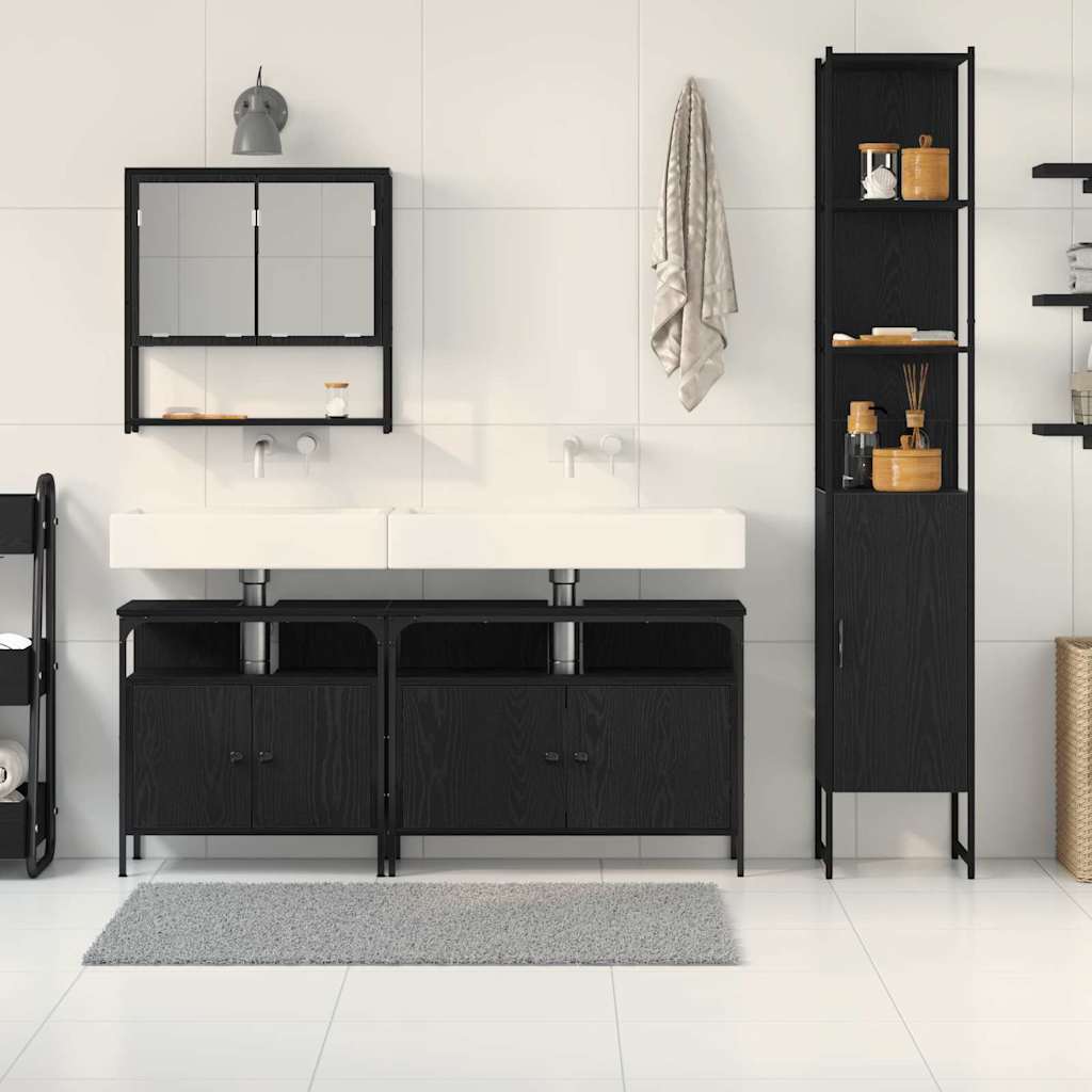 Badezimmermöbel Set 4 pcs Schwarz Eichen-Optik Holzwerkstoff