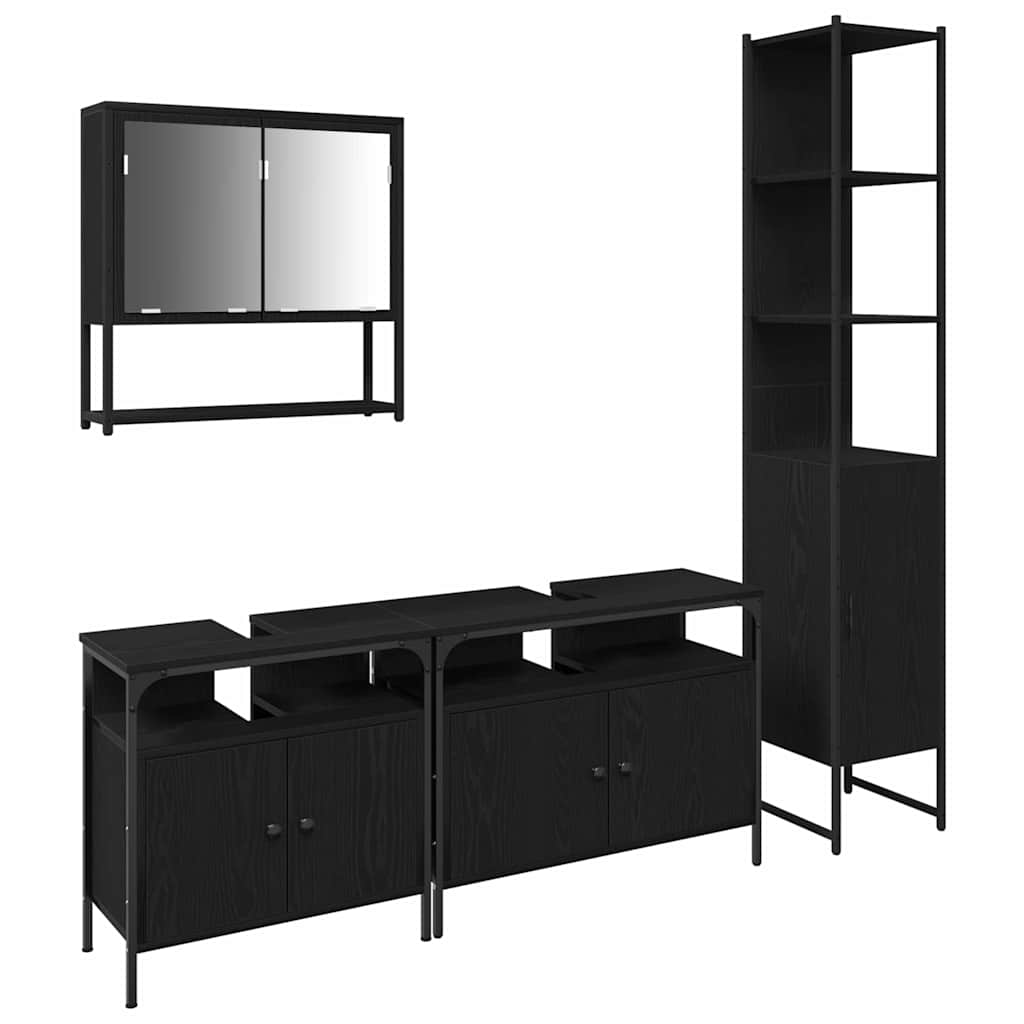 Badezimmermöbel Set 4 pcs Schwarz Eichen-Optik Holzwerkstoff