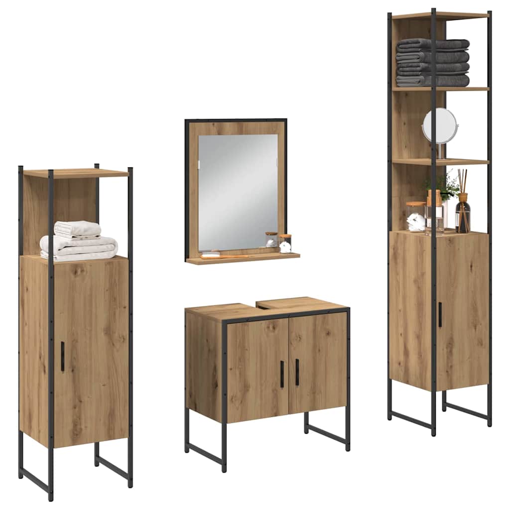 Badezimmermöbel-Set mit Regal mit Tür 4 pcs Braun Holzwerkstoff