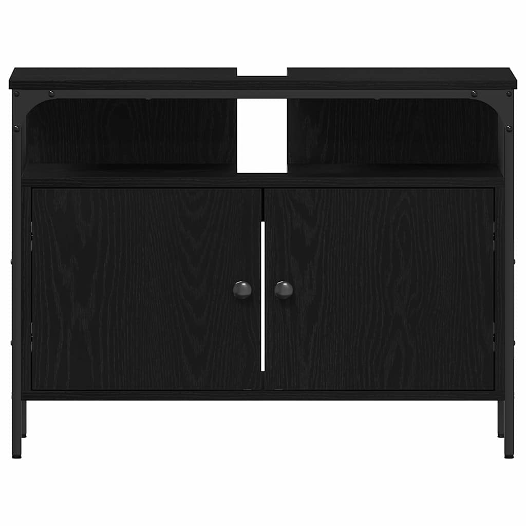 Badezimmermöbel-Set 4 pcs Schwarz Eichen-Optik Holzwerkstoff