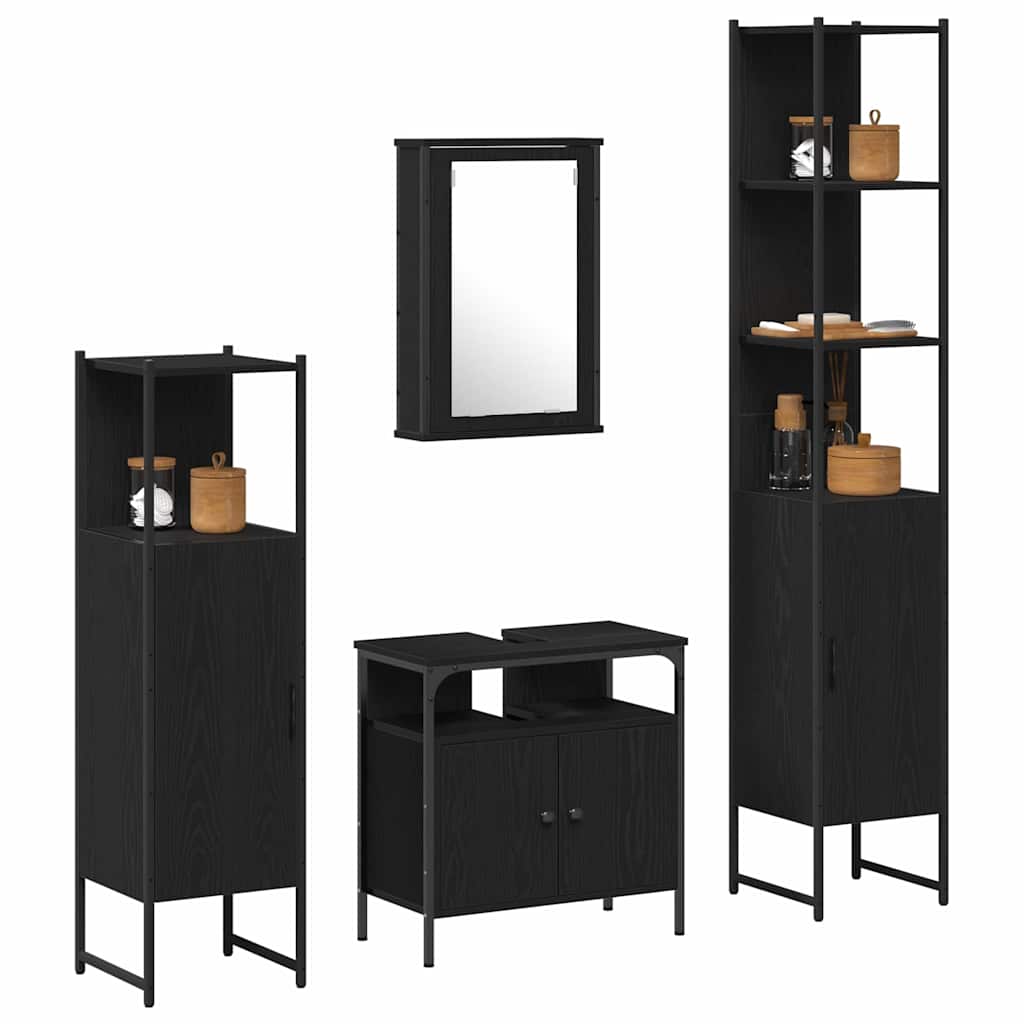 Badezimmermöbel Set 4 pcs Schwarz Eichen-Optik Holzwerkstoff