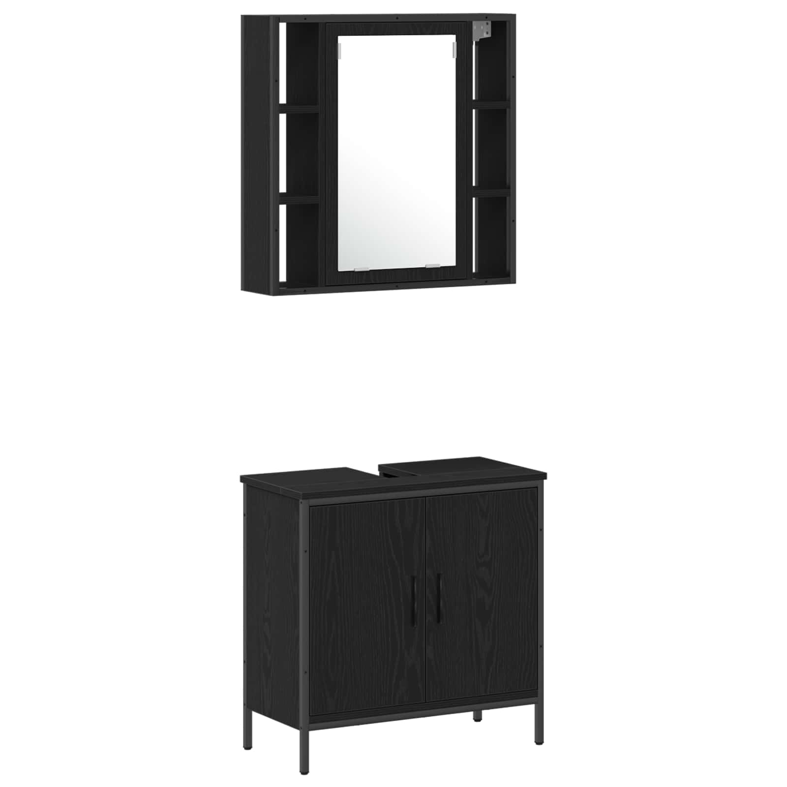 Badezimmermöbel-Set mit Regal 4 pcs Schwarz Holzwerkstoff
