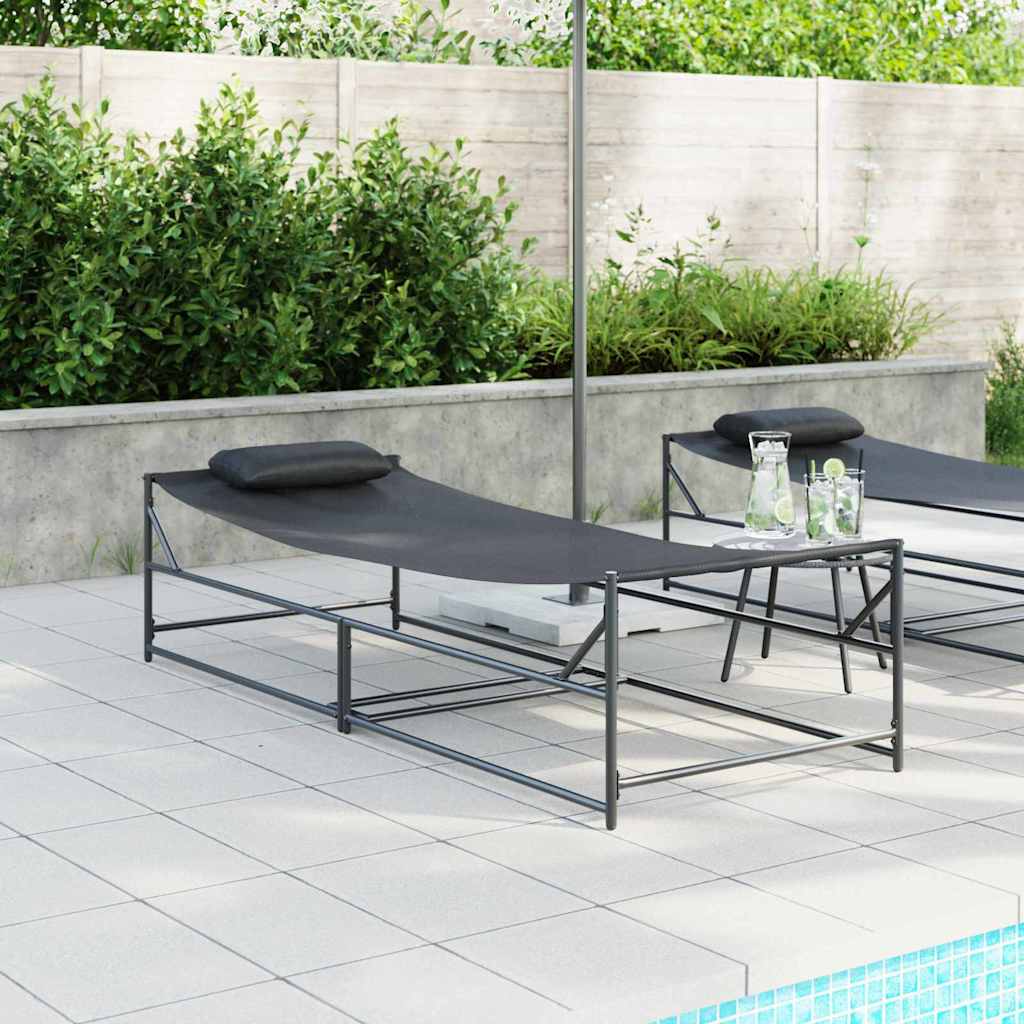 Gartenliegestuhl 2 pcs Schwarz Pulverbeschichteter Stahl