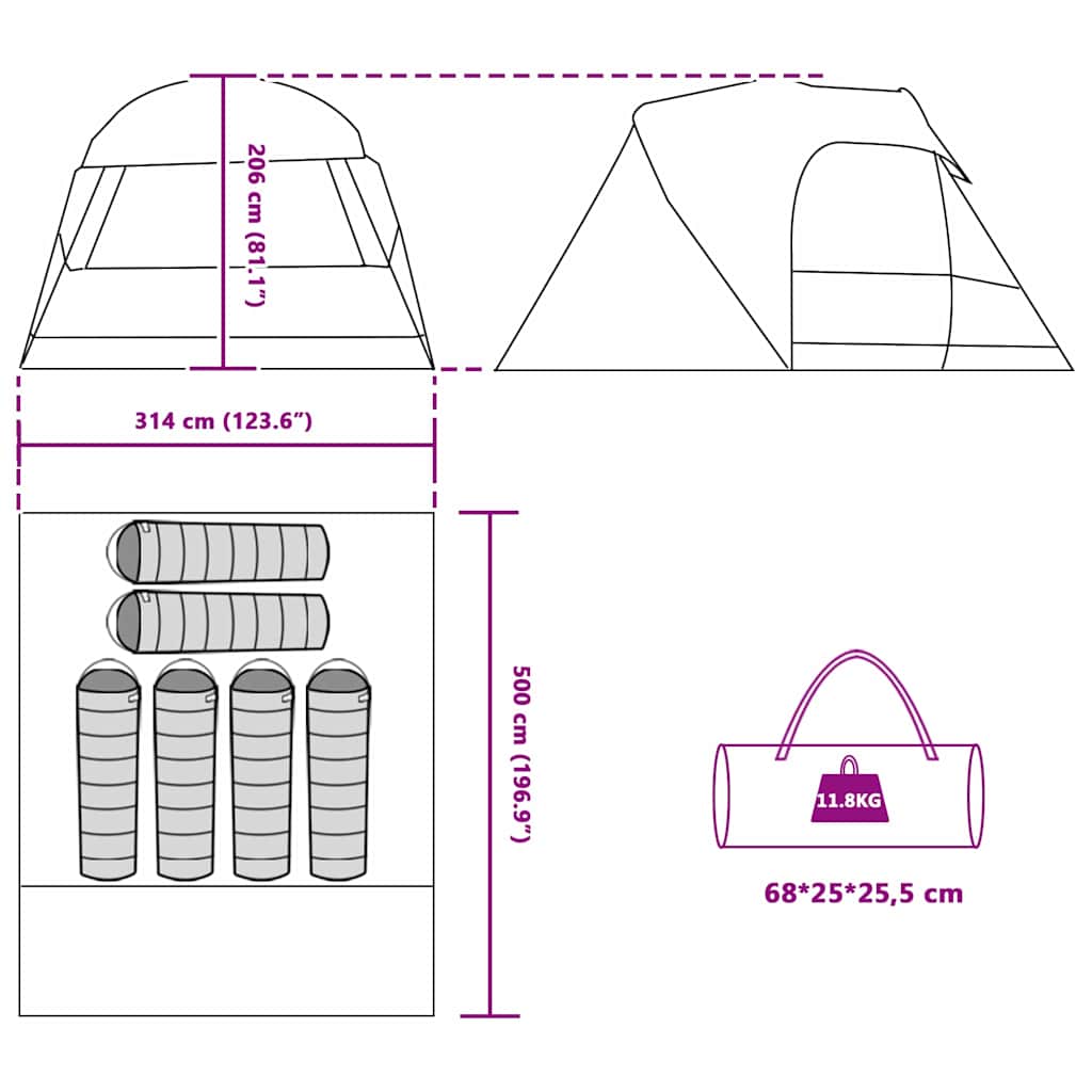 Dome Zelt für 6 Personen mit Dach Blau 500 x 314 x 206 cm