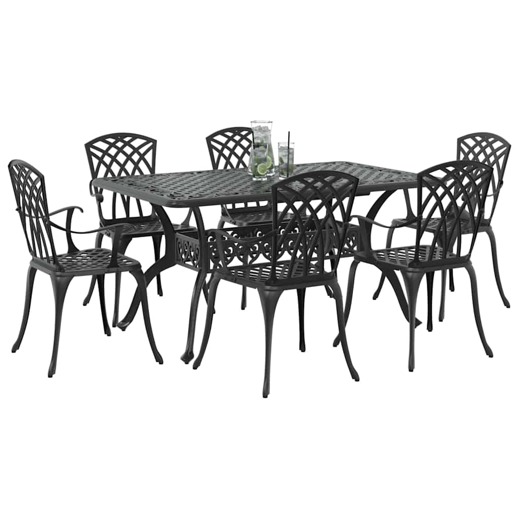 Garten Essgruppe 7 pcs Schwarz Aluminium