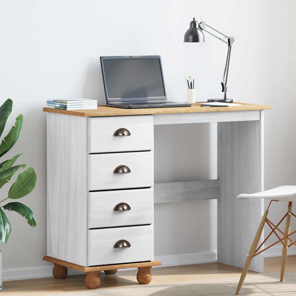 Schreibtisch ASKIM Weiß 95 x 40 x 75 cm Massives Kiefernholz