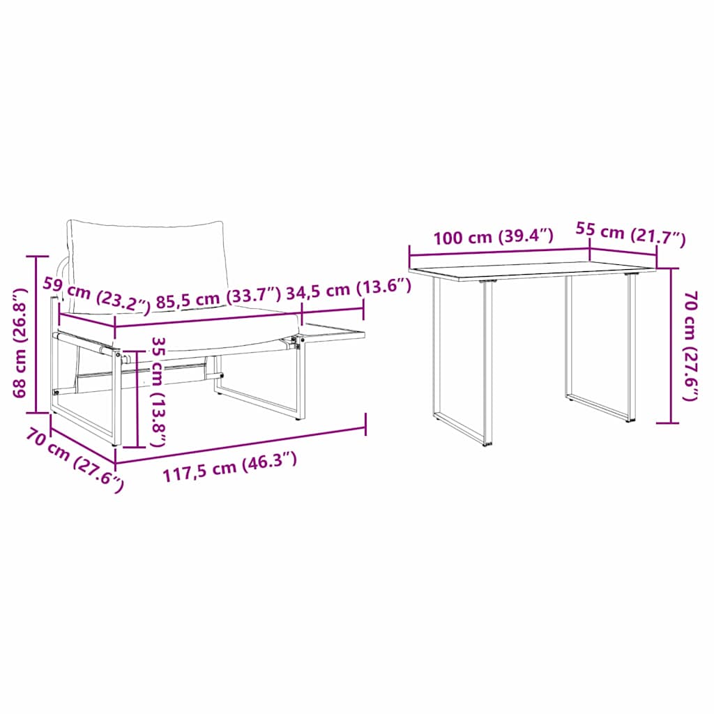 Outdoor-Stahl-Sitzmöbel 2 pcs Hellgrau Stahl