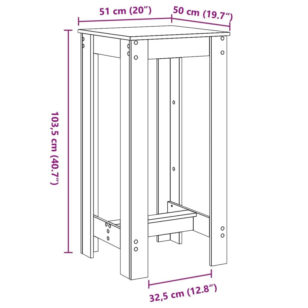 Bartisch Schwarz Eichen-Optik 51 x 50 x 103,5 cm Holzwerkstoff
