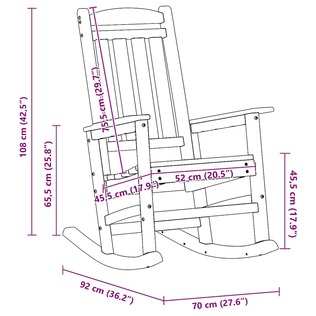 Schaukelstuhl für den Garten Weiß 92 x 70 x 108cm HDPE