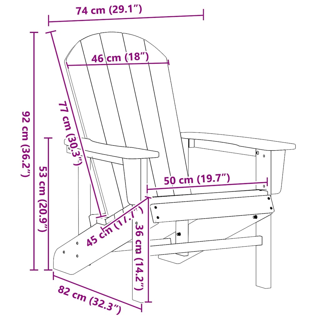 Adirondack-Stuhl Hellgrau 82 x 74 x 92 cm HDPE