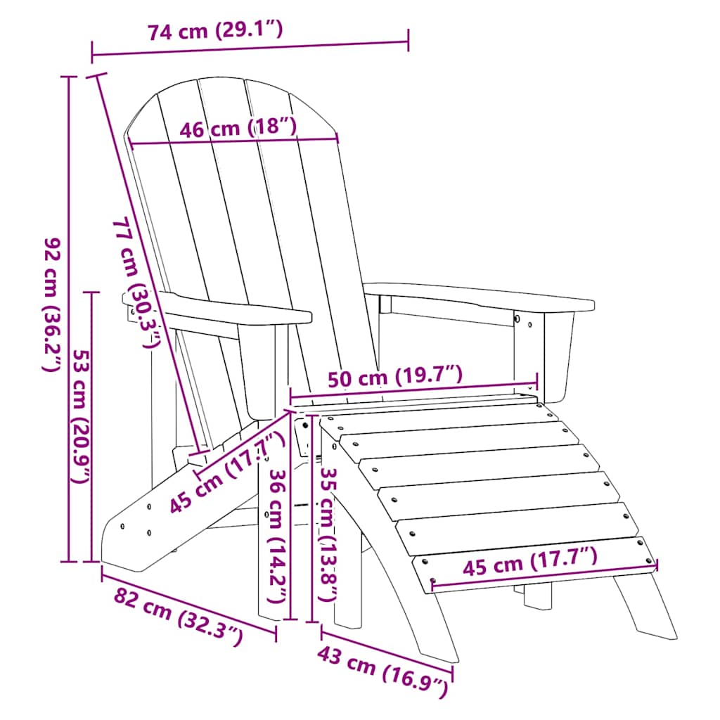 Adirondack-Stuhl Hellgrau 82 x 74 x 92 cm HDPE