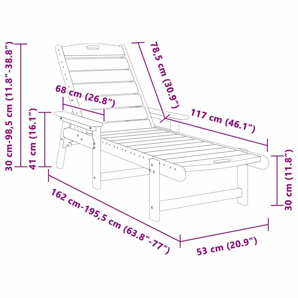Sonnenliege Hellgrau 195,5 x 53 x 98,5 cm HDPE