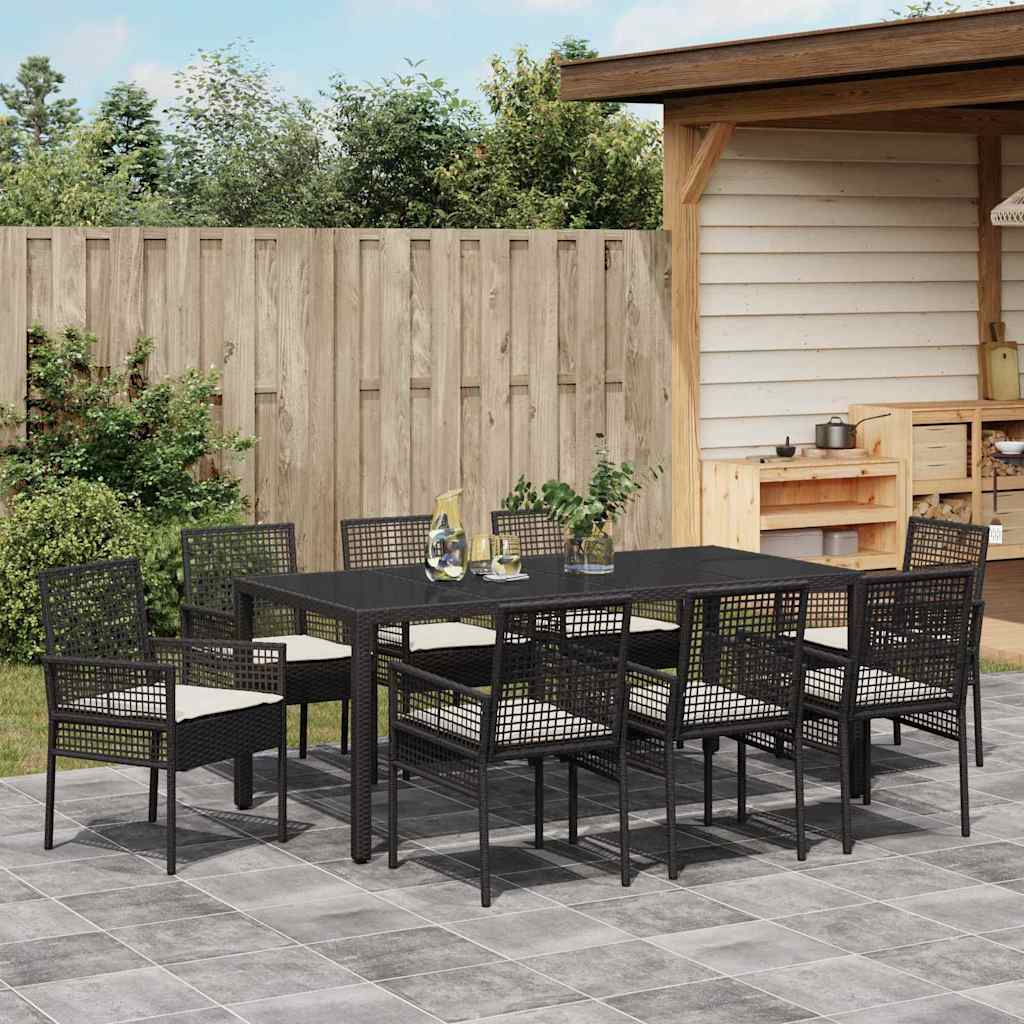 Garten Essgruppe 9 pcs Schwarz Poly-Rattan