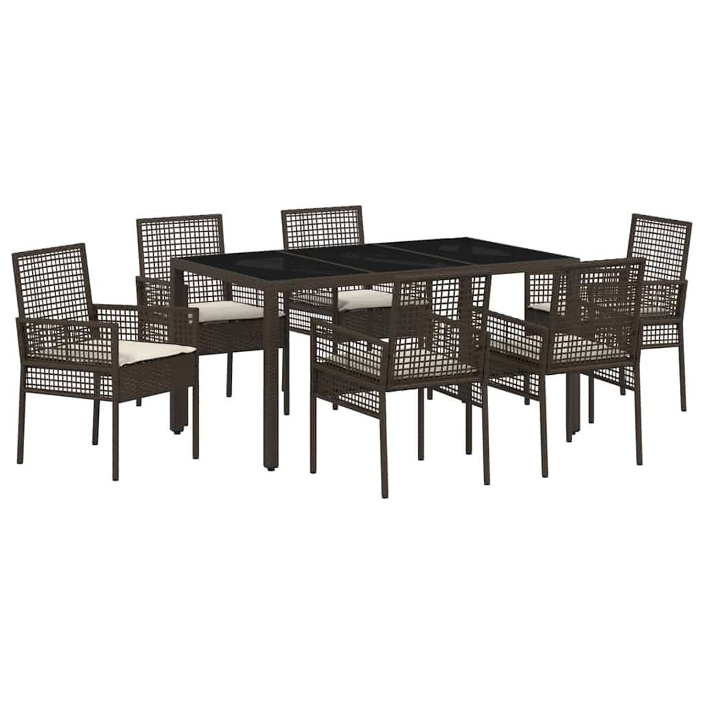 Garten Essgruppe 7 pcs Braun Poly-Rattan