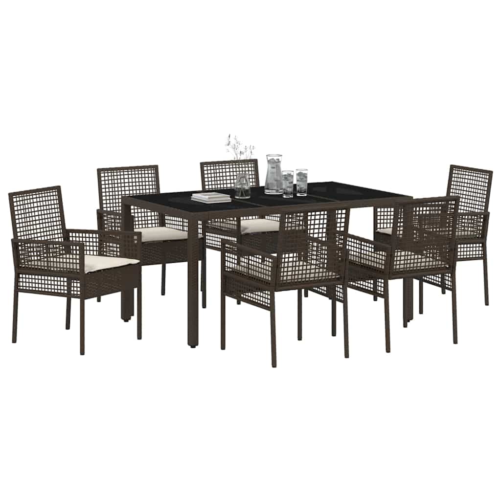 Garten Essgruppe 7 pcs Braun Poly-Rattan