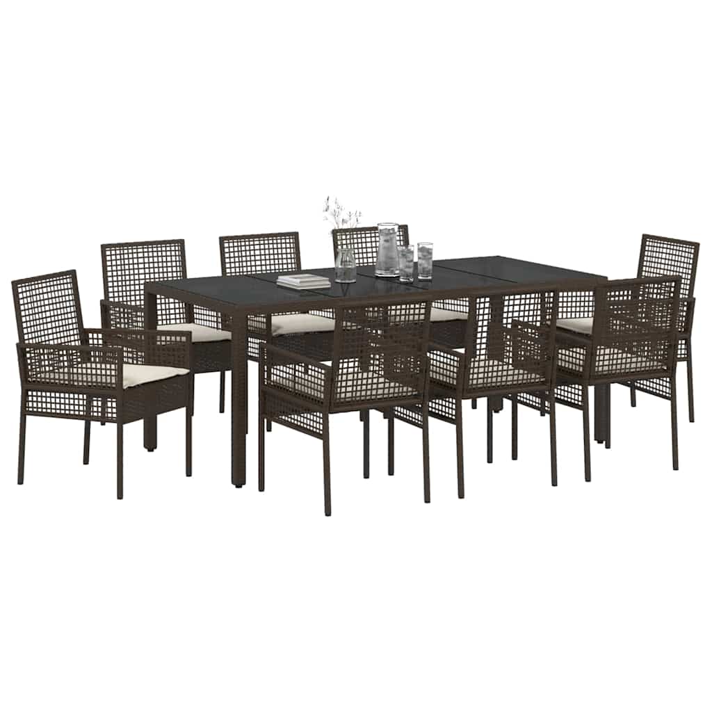 Garten Essgruppe 9 pcs Braun Poly-Rattan