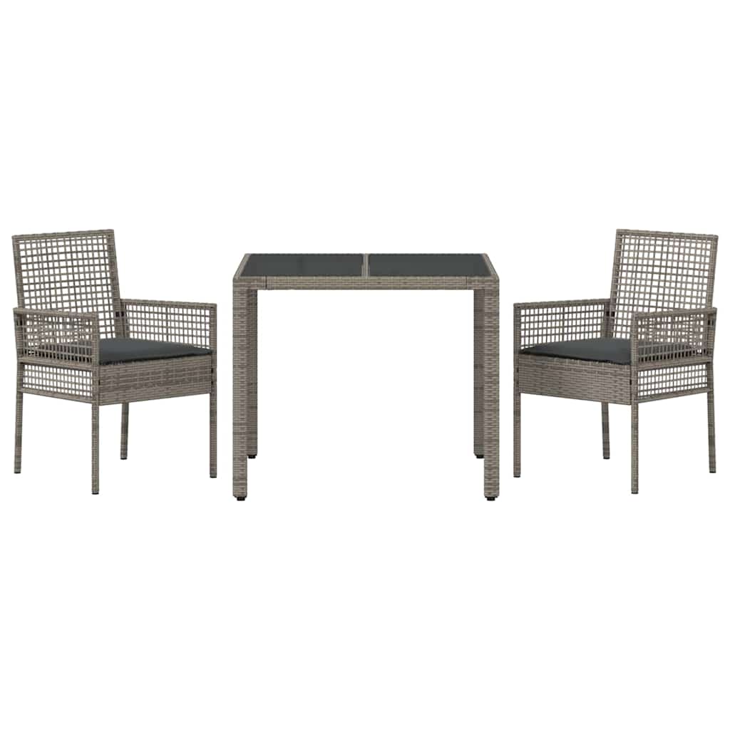Garten Essgruppe 3 pcs Grau Poly-Rattan