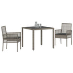 Garten Essgruppe 3 pcs Grau Poly-Rattan