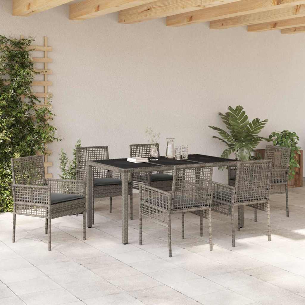Garten Essgruppe 7 pcs Grau Poly-Rattan