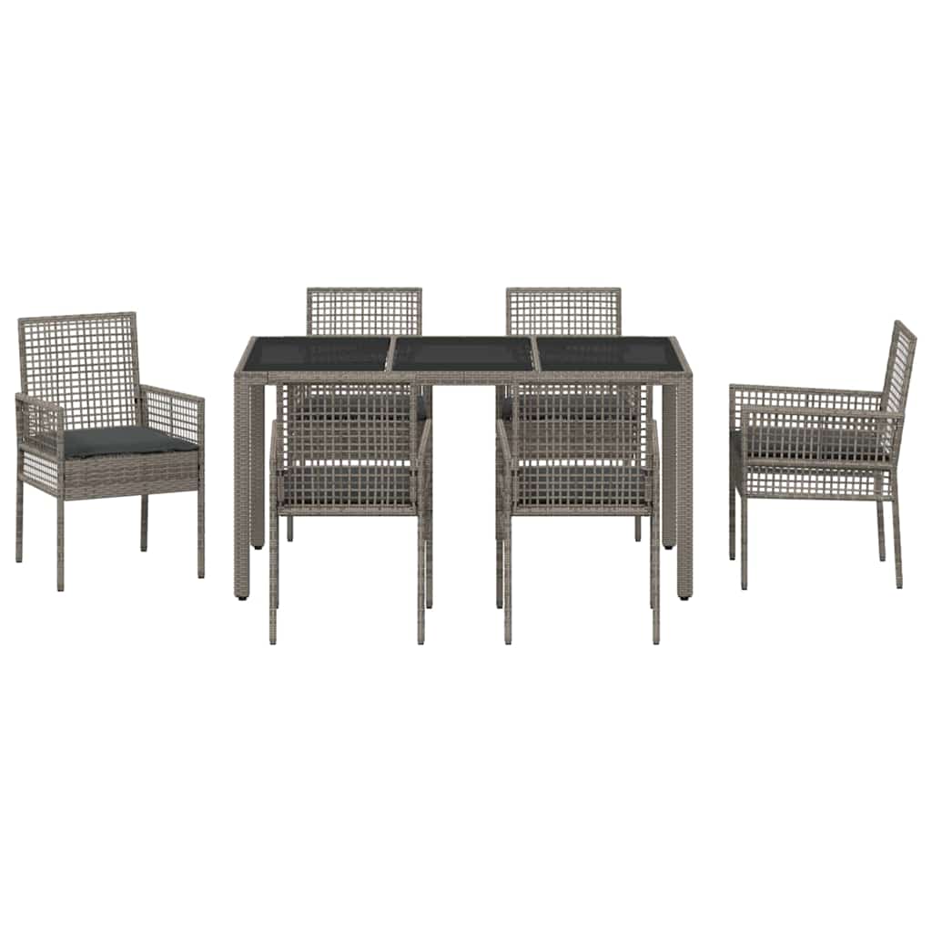 Garten Essgruppe 7 pcs Grau Poly-Rattan