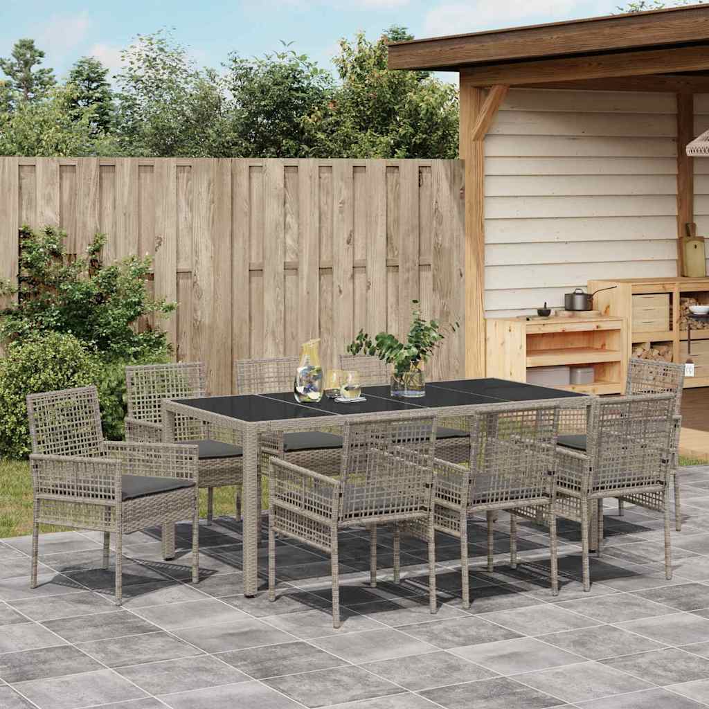 Garten Essgruppe 9 pcs Grau Poly-Rattan