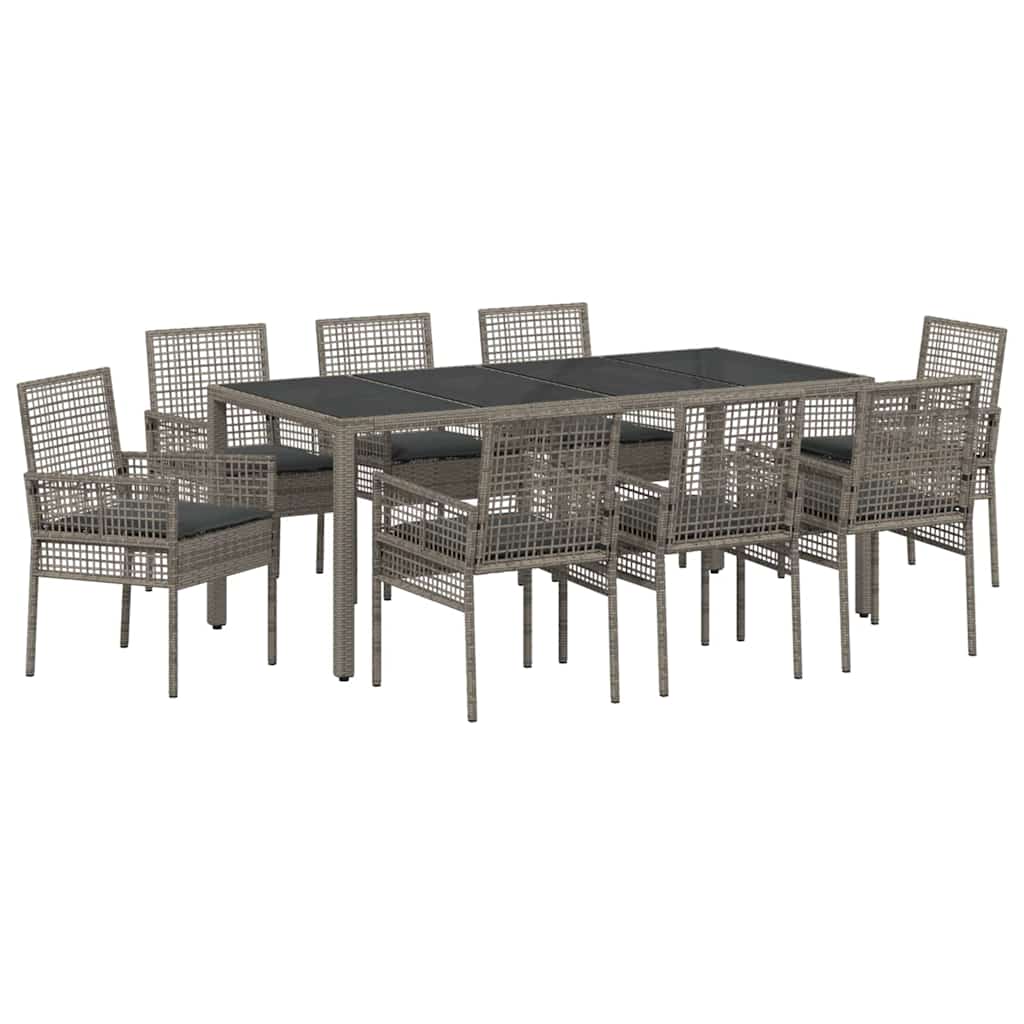 Garten Essgruppe 9 pcs Grau Poly-Rattan