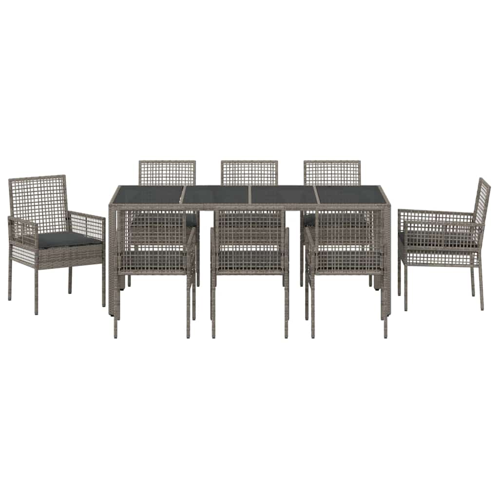 Garten Essgruppe 9 pcs Grau Poly-Rattan